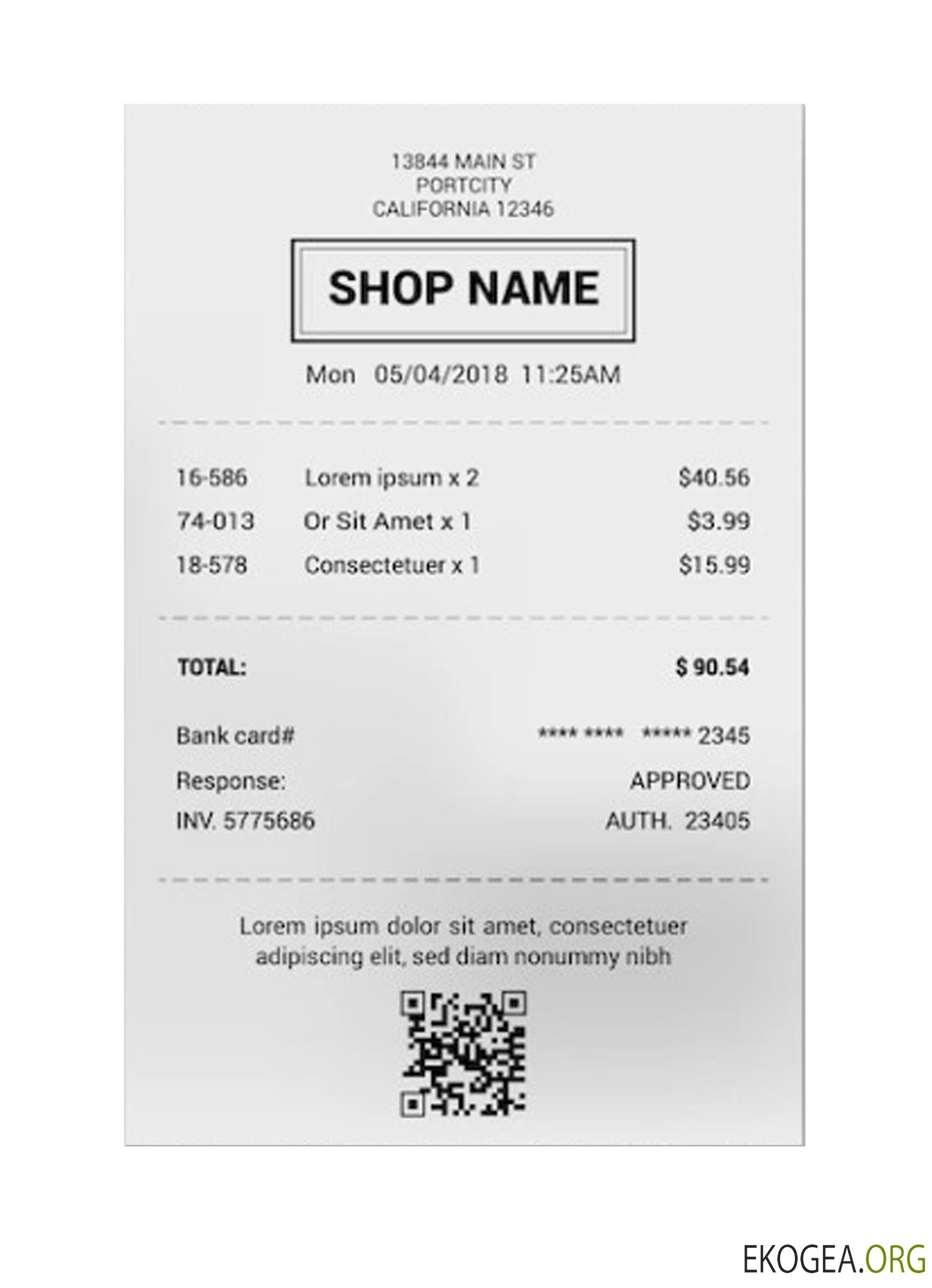 Échantillon de reçu de BOUTIQUE